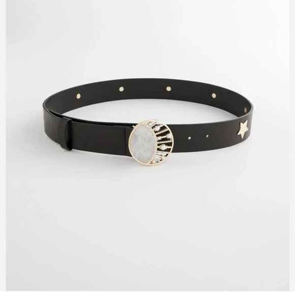 NWT CHICO\'S LEATHER MOON AND STAR gold hardware belt